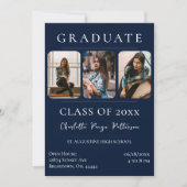 Einfache Drei-Foto-Abschluss | Navy Blue Einladung (Vorderseite)