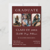 Einfache Drei-Foto-Abschluss | Rote Aufforderung Einladung (Vorderseite)