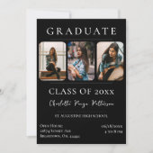 Einfache Drei-Foto-Abschluss | Schwarz Einladung (Vorderseite)