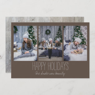 Einfache Drei-Foto-Ferienkarte Rustikal Feiertagskarte