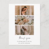 Einfache Drei-Foto-Hochzeit Danke Postkarte (Vorderseite)