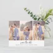 Einfache Drei-Foto-Hochzeit speichern Sie das Datu Save The Date (Stehend Vorderseite)