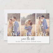 Einfache Drei-Foto-Hochzeit speichern Sie das Datu Save The Date (Vorderseite)