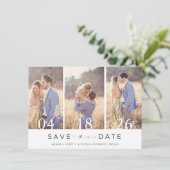 Einfache Drei-Foto-Hochzeit speichern Sie das Datu Save The Date (Stehend Vorderseite)