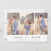 Einfache Drei-Foto-Hochzeit speichern Sie das Datu Save The Date (Vorderseite)