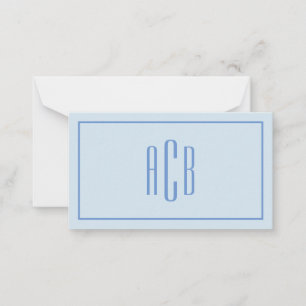 Einfache dreibuchstabige blaue Monogrammgrenze 3,5 Mitteilungskarte