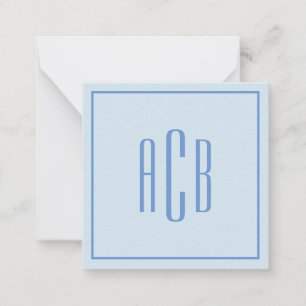 Einfache dreibuchstabige blaue Monogrammgrenze Mitteilungskarte