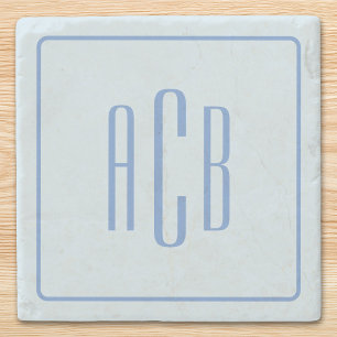 Einfache dreibuchstabige blaue Monogrammgrenze Steinuntersetzer