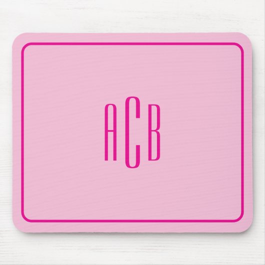 Einfache dreibuchstabige hellrosa Monogrammgrenze Mousepad (Vorne)
