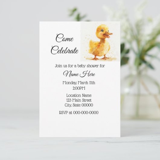 Einfache Duckling Duckling Babydusche Einladung (Stehend Vorderseite)
