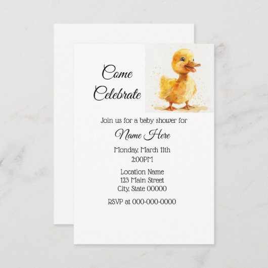 Einfache Duckling Duckling Babydusche Einladung (Vorne/Hinten)