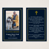 Einfache Dunkelblau-Gold-Foto-Beerdigungskarte (Vorne & Hinten)