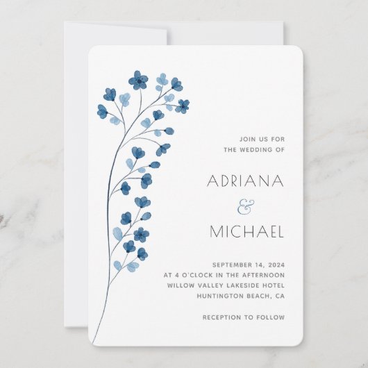 Einfache dunkelblaue Wasserfarben - Einladung (Vorderseite)