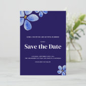 Einfache dunkelblaue Wasserfarbenblütenhochzeit Save The Date (Stehend Vorderseite)