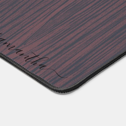 Einfache dunkelbraune Holztextur Custom Monogram Schreibtischunterlage (Ecke)