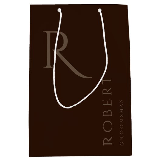 Einfache dunkelbraune Monogramm-Personalisierte Tr Mittlere Geschenktüte (Vorderseite)