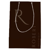 Einfache dunkelbraune Monogramm-Personalisierte Tr Mittlere Geschenktüte (Rückseite)