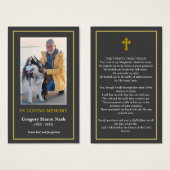 Einfache Dunkelgraue Gold Foto Begräbniskarte (Vorne & Hinten)