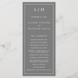 Einfache dunkelgraue Monogram-Elegante Hochzeit Programm