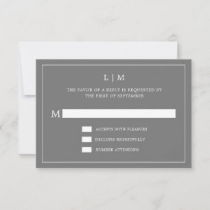 Einfache dunkelgraue Monogram-Elegante Hochzeit RSVP Karte