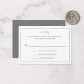 Einfache dunkelgraue Monogram Mini Wedding RSVP Mitteilungskarte (Vorderseite/Rückseite Beispiel)