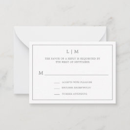 Einfache dunkelgraue Monogram Mini Wedding RSVP Mitteilungskarte
