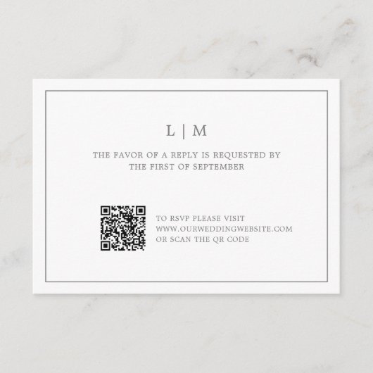 Einfache dunkelgraue Monogram QR Code Elegante Hoc RSVP Karte (Vorderseite)