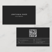 Einfache dunkelgraue QR Code Business Card Visitenkarte (Vorne/Hinten)