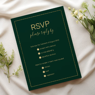Einfache dunkelgrüne Goldmakrele und Hochzeit RSVP