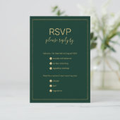 Einfache dunkelgrüne Goldmakrele und Hochzeit RSVP (Stehend Vorderseite)
