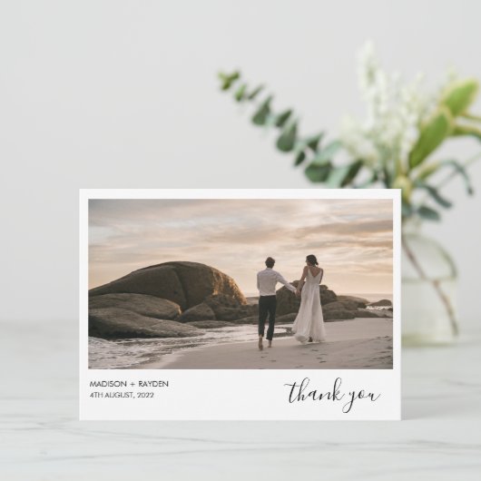 Einfache Dunkelgrüne Landschaft Foto Hochzeit Dankeskarte (Stehend Vorderseite)