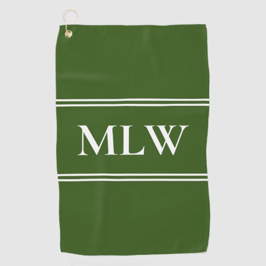 Einfache dunkelgrüne und weiße Monogramm-Vorlage Golfhandtuch (Vorderseite)