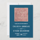 Einfache dunkle Aquamarine Rose Gold Glitzer Geo W Einladung (Vorderseite)