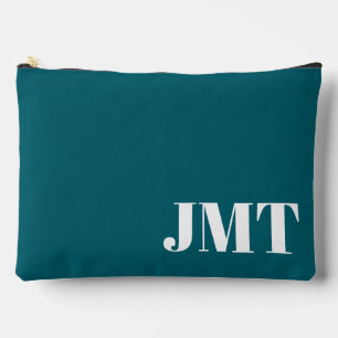 Einfache dunkle Aquamarine und weiße Monogramm Zubehörtasche