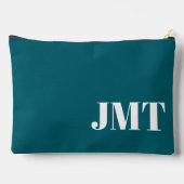 Einfache dunkle Aquamarine und weiße Monogramm Zubehörtasche (Rückseite)