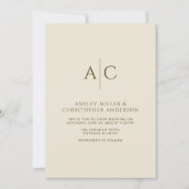 Einfache dunkle Bronze- und Gold-Monogramm-Hochzei Einladung (Vorderseite)