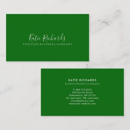 Einfache dunkle Emerald Green Business Card Visitenkarte (Vorne/Hinten)