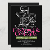 Einfache dunkle Kostüme und Cocktail-Halloween-Par Einladung (Vorne/Hinten)