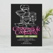 Einfache dunkle Kostüme und Cocktail-Halloween-Par Einladung (Stehend Vorderseite)
