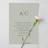 Einfache dunkle Moos & Sage Green Monogram Wedding Einladung