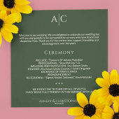 Einfache dunkle Moosgrün-Monogramm-Hochzeitfeier Programm