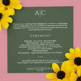 Einfache dunkle Moosgrün-Monogramm-Hochzeitfeier Programm