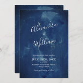 Einfache dunkle Navy Blue Watercolor Einladung (Vorne/Hinten)