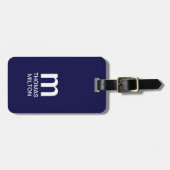 Einfache dunkle Navy Blue White Bold Monogram Gepäckanhänger (Vorderseite horizontal)