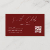 Einfache dunkle Rote Moderne, handgeschriebener QR Visitenkarte (Rückseite)