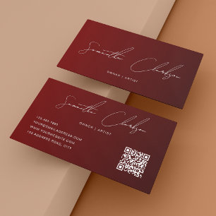 Einfache dunkle Rote Moderne, handgeschriebener QR Visitenkarte