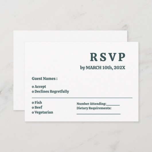Einfache dunkle Slate Gray Minimal Wedding RSVP Ka (Vorne/Hinten)