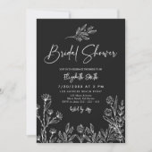 Einfache dunkle Wildblumen Brautparty Einladung (Vorderseite)