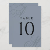 Einfache Dusty Blue Elegante Monogram-Tischnummern (Vorne/Hinten)