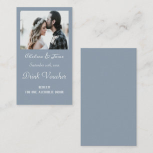 Einfache Dusty Blue Foto Wedk Drink Ticket Cards
